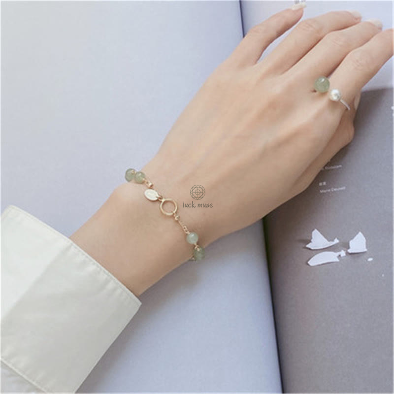 Luck Muse Hetian Jade Prosperity Bracelet with 14k Gold Plating - Image 7