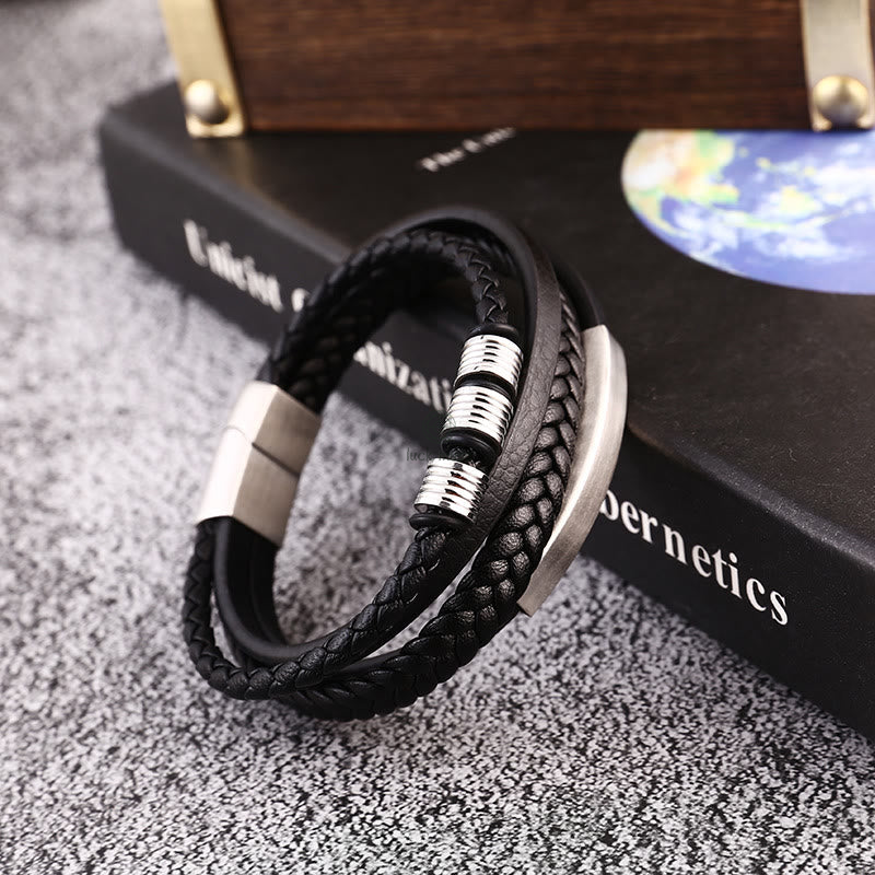 Braided Leather Bracelet with Titanium Steel, Magnetic Buckle, and Balance Feature - Image 10