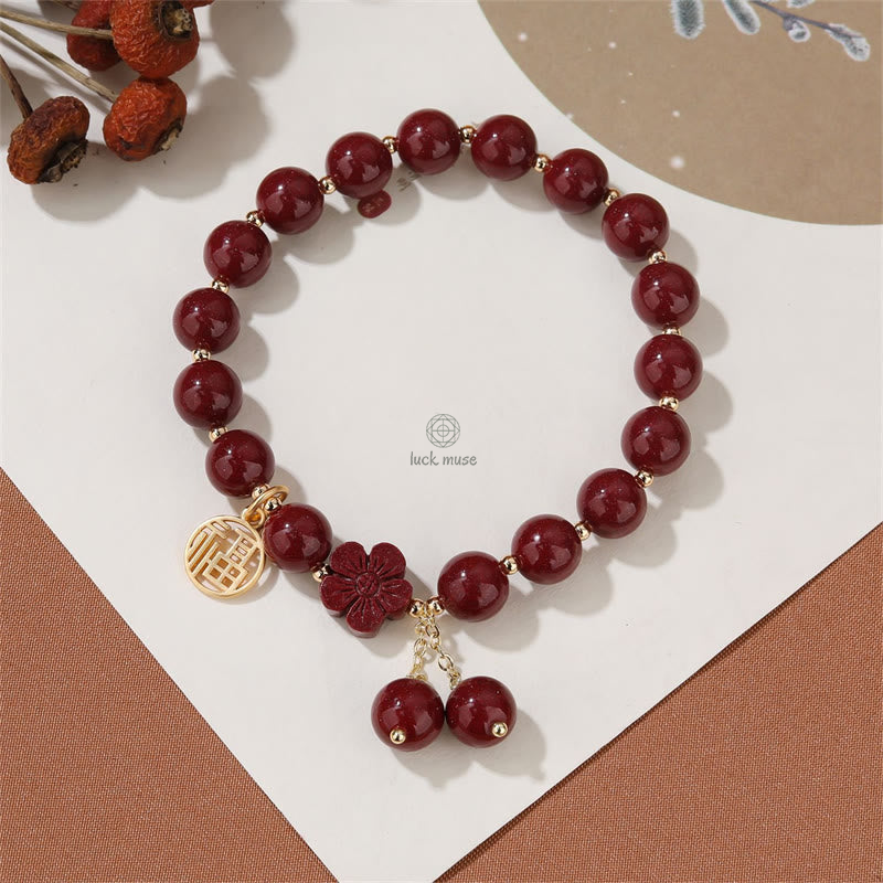 Cinnabar Fu Character Cherry Blossom Blessing Bracelet from Luck Muse Shop - Image 7