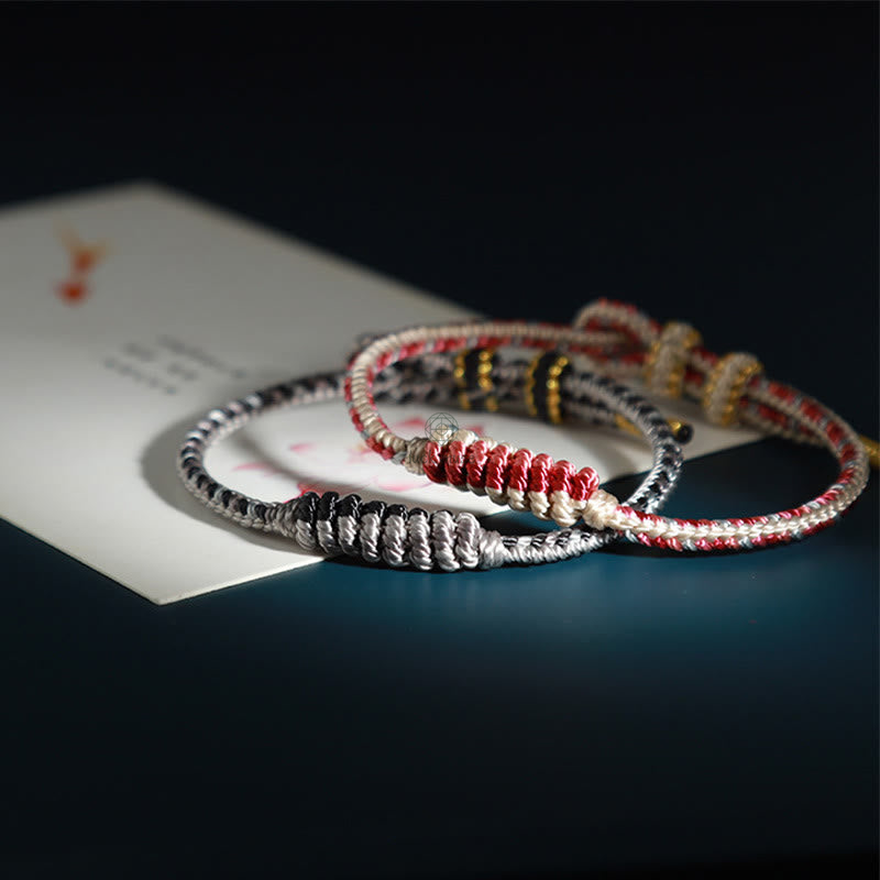 Tibetan Handmade Eight Thread Peace Knot Prayer Wheel Bracelet - Image 2
