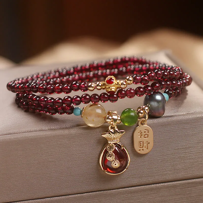 Luck Muse Garnet Jade Coin Wealth Protection Bracelet
