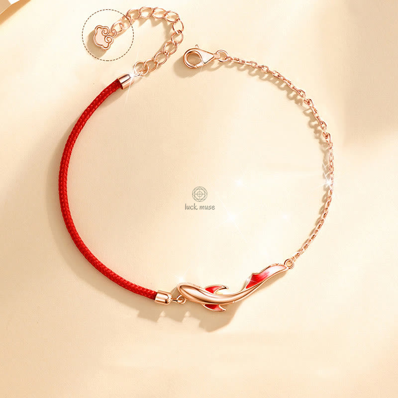 Braided Red String Bracelet with 925 Sterling Silver Luck Koi Fish and Lotus Star Embellishments - Image 2