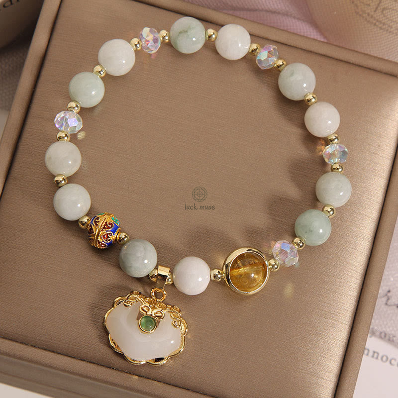Luck Muse Healing Bracelet with Strawberry Quartz, Green Crystal, and Amethyst - Image 10