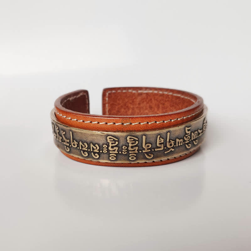 Luck Muse Om Mani Padme Hum Dragon Phoenix Copper Leather Peace Cuff Bracelet Set - Image 6