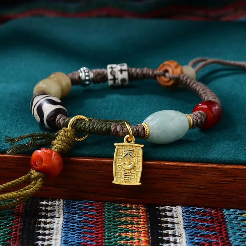 Tibetan Dzi Bead Agate and Yak Bone Wealth Bracelet - Image 18