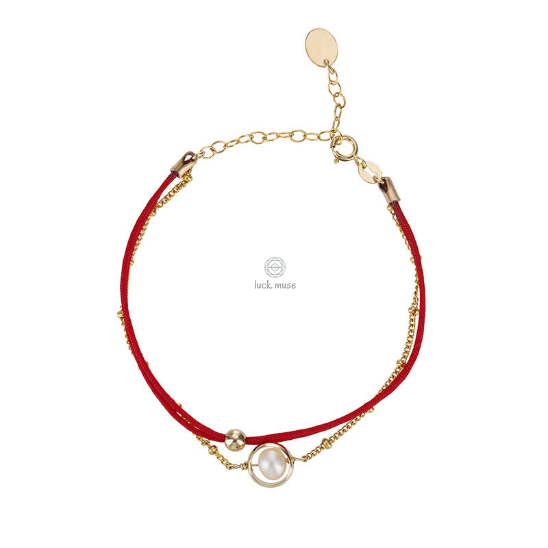 Double Layer Pearl Bead and Red String Bracelet with 14K Gold Plating by Luck Muse Shop - Image 9