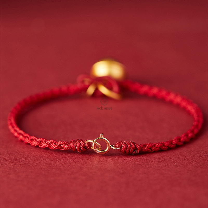 Handmade Lucky Charm Bracelet with Fu Character, Luck Muse, and Red Rope Bell - Image 3