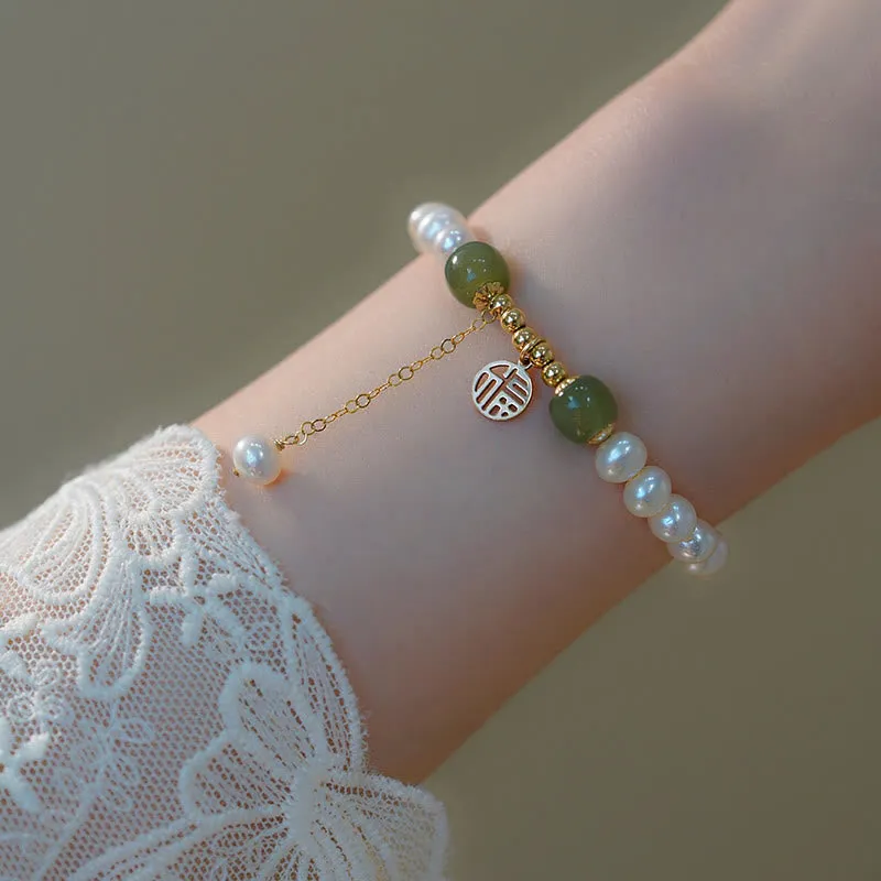 Natural Pearl Hetian Jade Happiness Wisdom Bracelet - Image 5