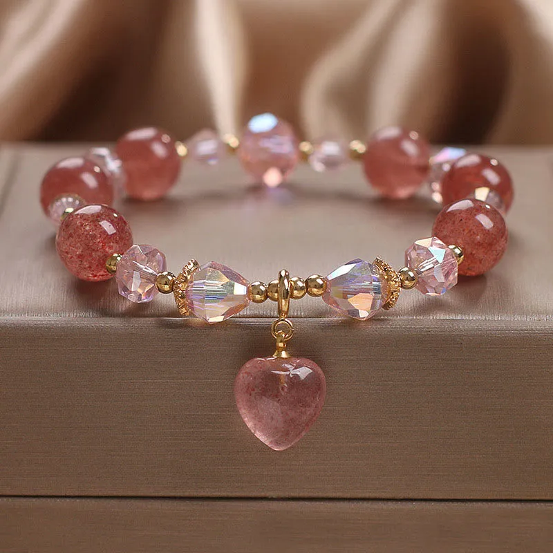 Luck Muse Strawberry Quartz Crystal Love Heart Bracelet - Image 3