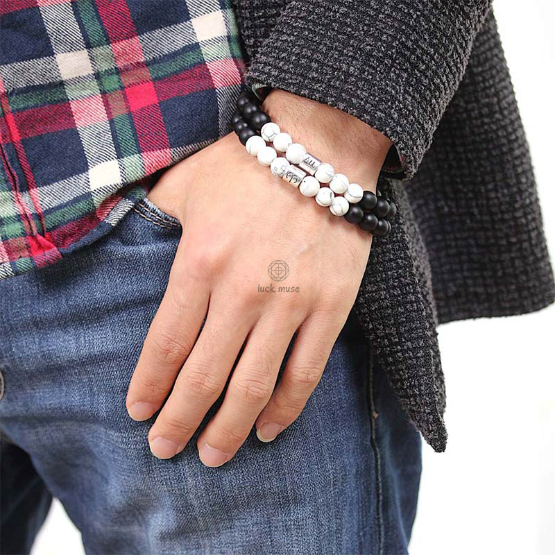 Natural Frosted Stone White Turquoise Bead Zodiac Bracelet - Image 5