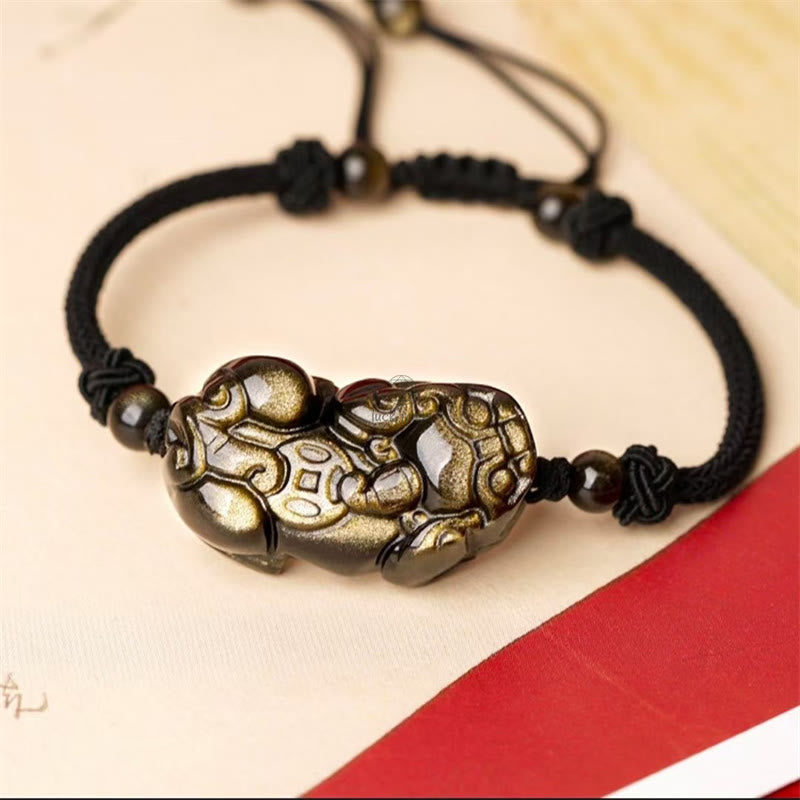 Natural Obsidian Amethyst Citrine PiXiu Wealth Bracelet