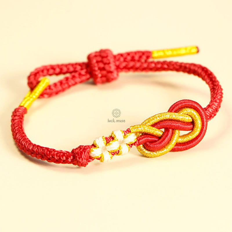 Handcrafted Eight-Thread Luck Muse Bracelet with Peace Knot, Peach Blossom Detail, and Luck Connection - Image 5