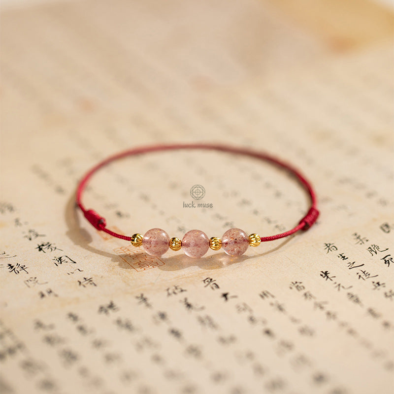 Strawberry Crystal Bead Lucky Red String Anklet with Luck Muse - Image 6