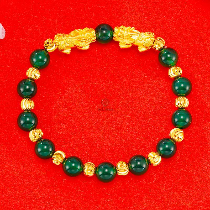 Golden Double Pixiu Wealth Bracelet with Luck Muse Electroplating
