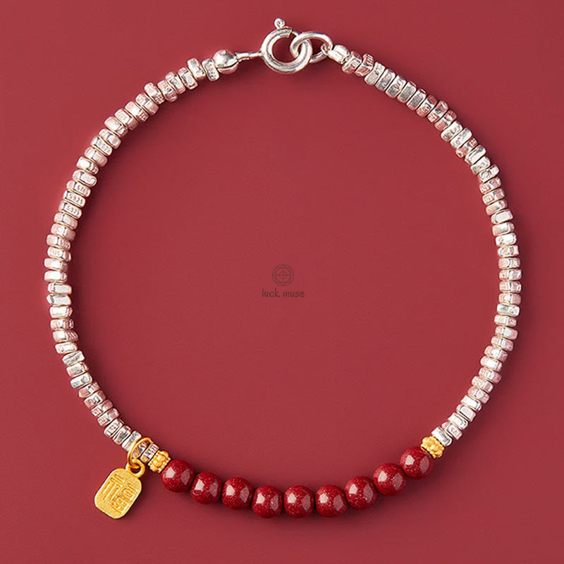 Luck Muse 925 Sterling Silver Cinnabar Fu Character Blessing Bracelet -> Sterling Silver Cinnabar Fu Character Blessing Bracelet - Luck Muse Collection - Image 5