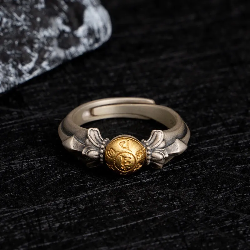 Luck Muse 925 Sterling Silver Peace Mantra Adjustable Ring with Manjusri and Om Mani Padme Hum - Image 2