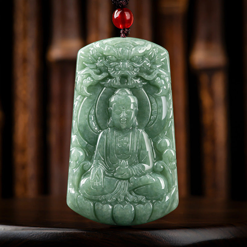 Tathagata Buddha Dragon Jade Amulet Serenity Necklace - Image 6