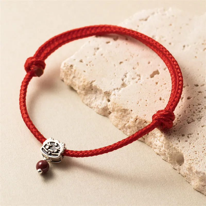 Luck Muse Sterling Silver Dragon Year Cinnabar Red String Bracelet