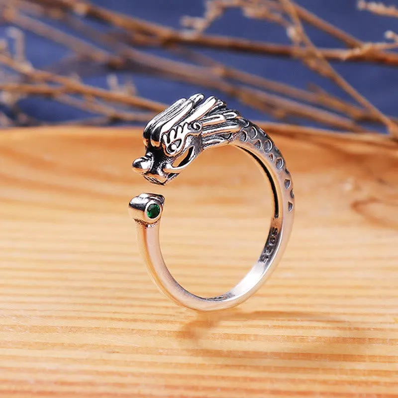 Luck Muse Vintage Dragon Adjustable Ring for Success and Strength - Image 2