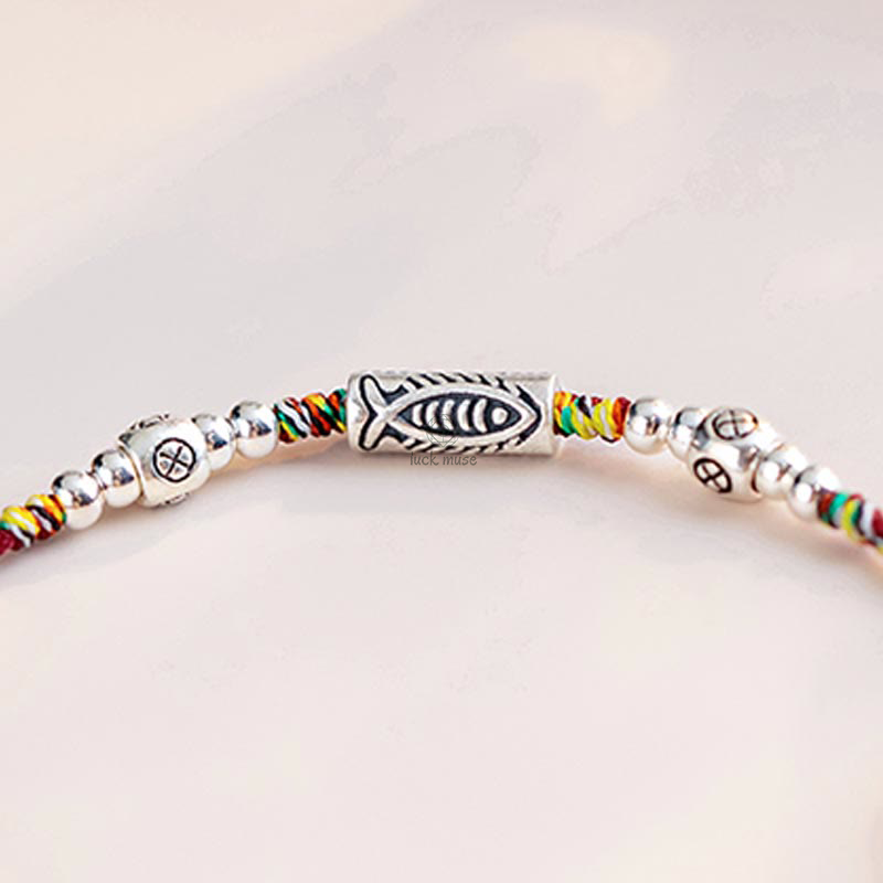 925 Sterling Silver Luck Koi Fish Braided Bracelet Anklet - Image 5