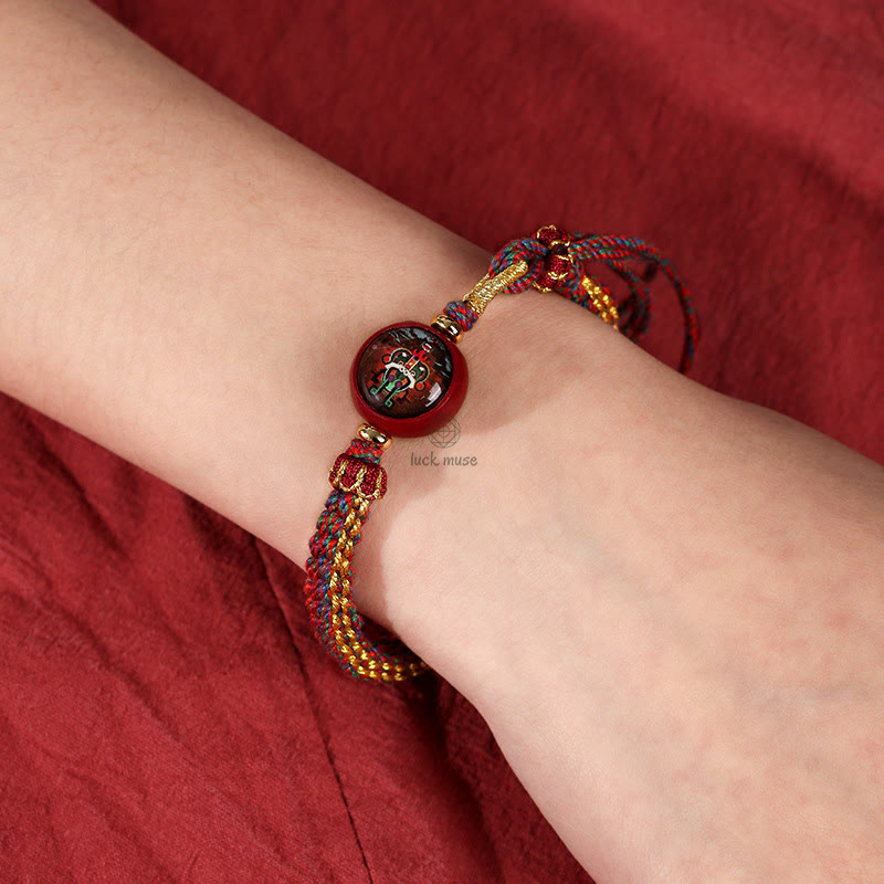 Blessed Braided Bracelet with Colorful Rope and Cinnabar Thangka Essence - Image 8