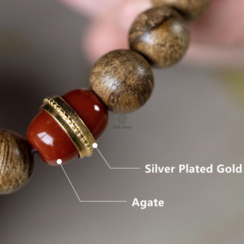 Tarakan Agarwood Amber Red Agate Laughing Buddha Meditation Bracelet - Image 14