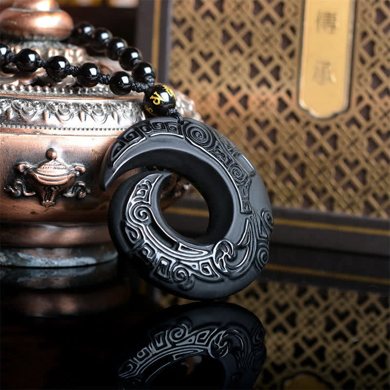 Luck Muse Black Obsidian Ice Obsidian Peace Buckle Strength Necklace Pendant - Image 3