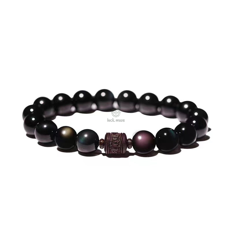 Natural Gold Sheen Obsidian Rainbow Obsidian Om Mani Padme Hum Healing Bracelet - Image 33