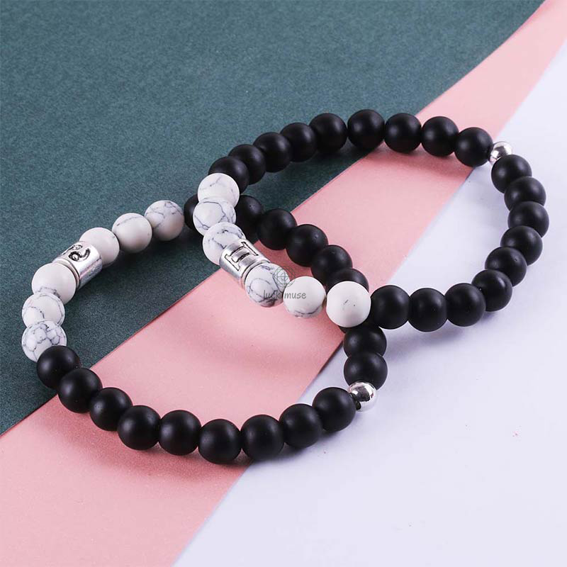 Natural Frosted Stone White Turquoise Bead Zodiac Bracelet - Image 2