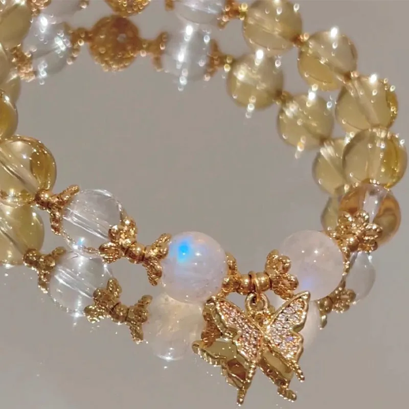 Luck Muse Citrine Moonstone Butterfly Charm Bracelet for Prosperity and Protection - Image 4