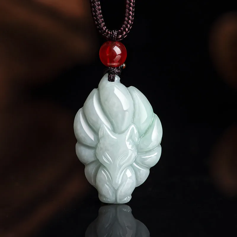 Natural Jade Nine-Tailed Fox Luck & Prosperity Necklace Pendant from Luck Muse Shop