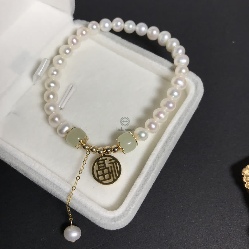 Natural Pearl Hetian Jade Happiness Wisdom Bracelet - Image 6