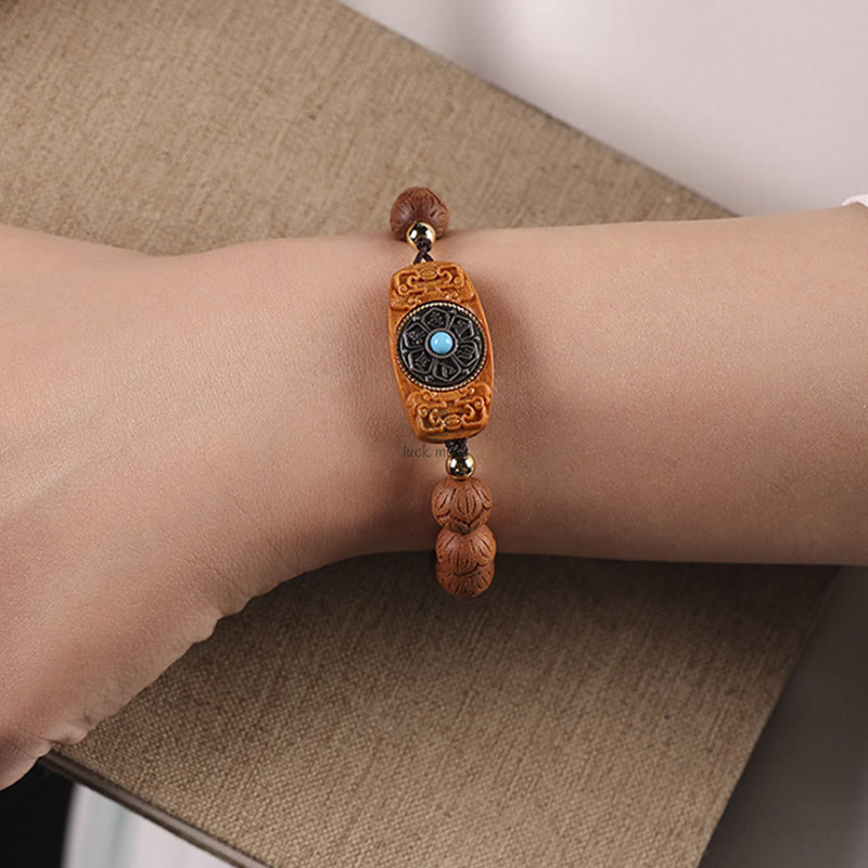 Green Sandalwood and Ebony Wood Luck Muse Om Mani Padme Hum Bracelet - Image 14