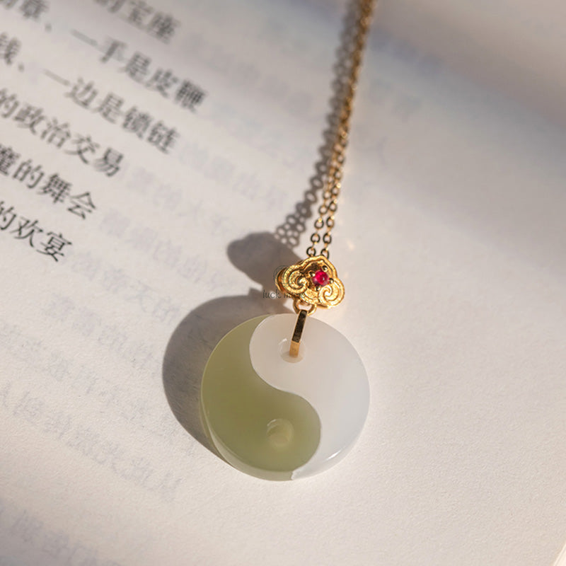Luck Muse Yin Yang Jade Necklace Pendant with 18K Gold for Luck and Prosperity - Image 9