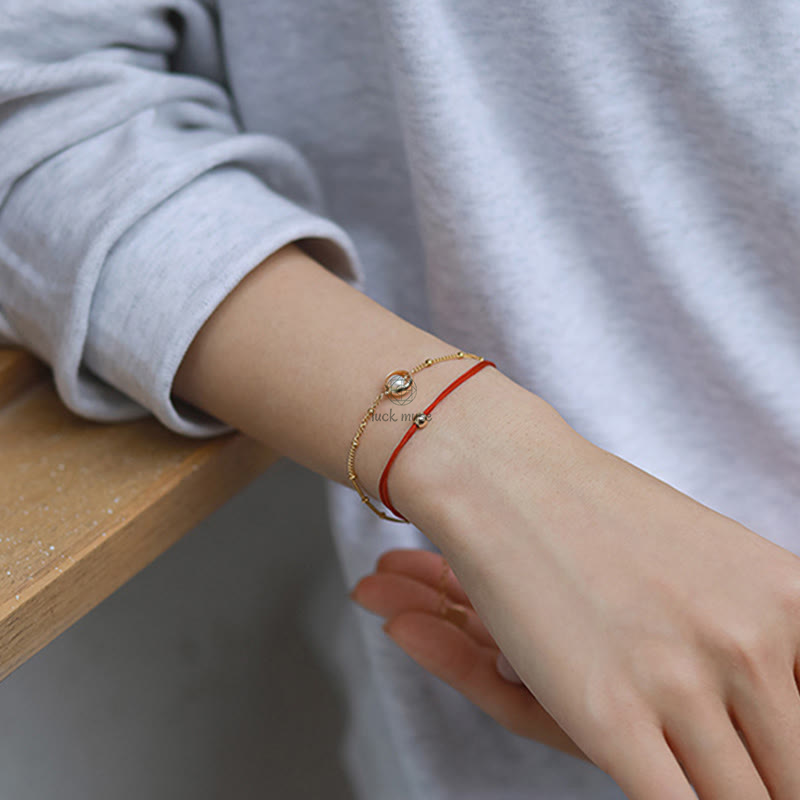 Double Layer Pearl Bead and Red String Bracelet with 14K Gold Plating by Luck Muse Shop - Image 6