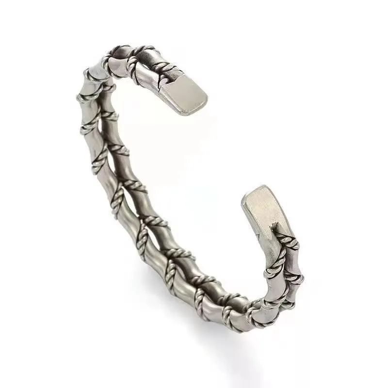 Bamboo Luck Double Layer Cuff Bracelet - Luck Muse Vintage Bangle - Image 3
