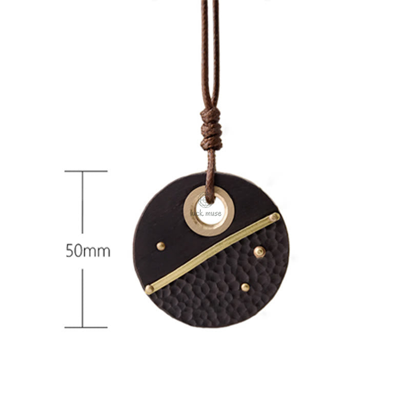 Luck Muse Round Ebony Wood Copper Peace Necklace Pendant - Image 10