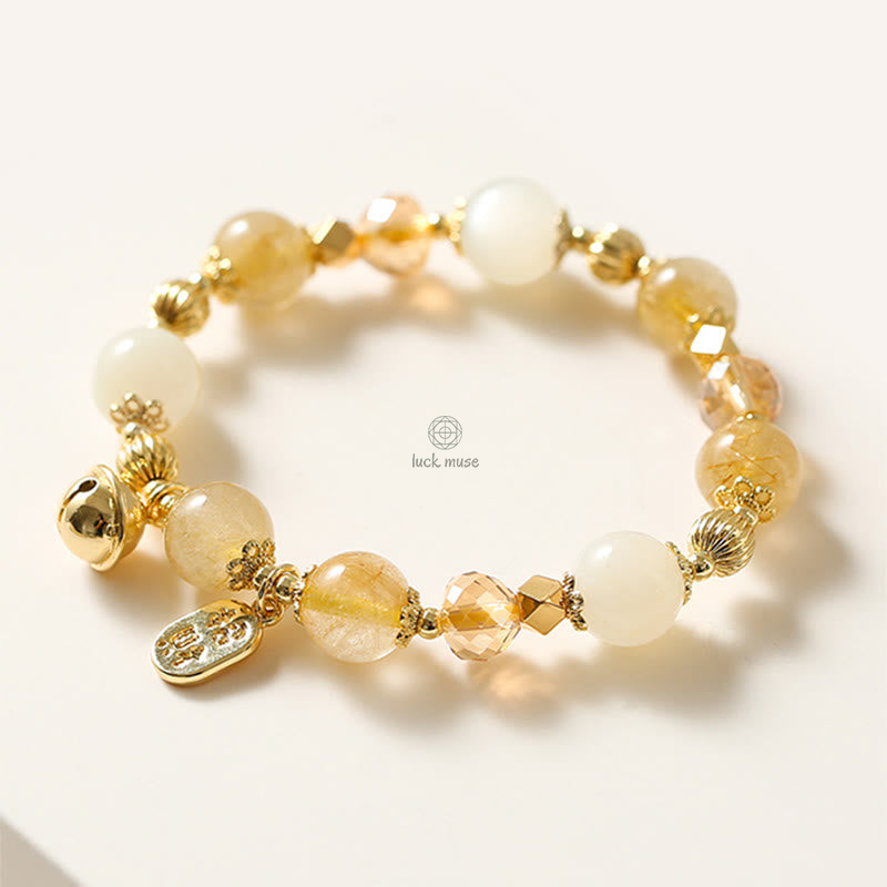 Golden Rutilated Quartz Wealth Charm Bracelet - Luck Muse 14K Gold Plated - Image 7
