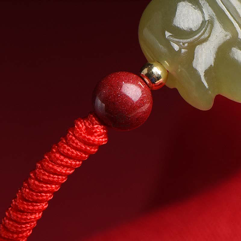 Year of the Rabbit Hetian Jade and Cinnabar Beaded Abundance Bracelet - Image 8