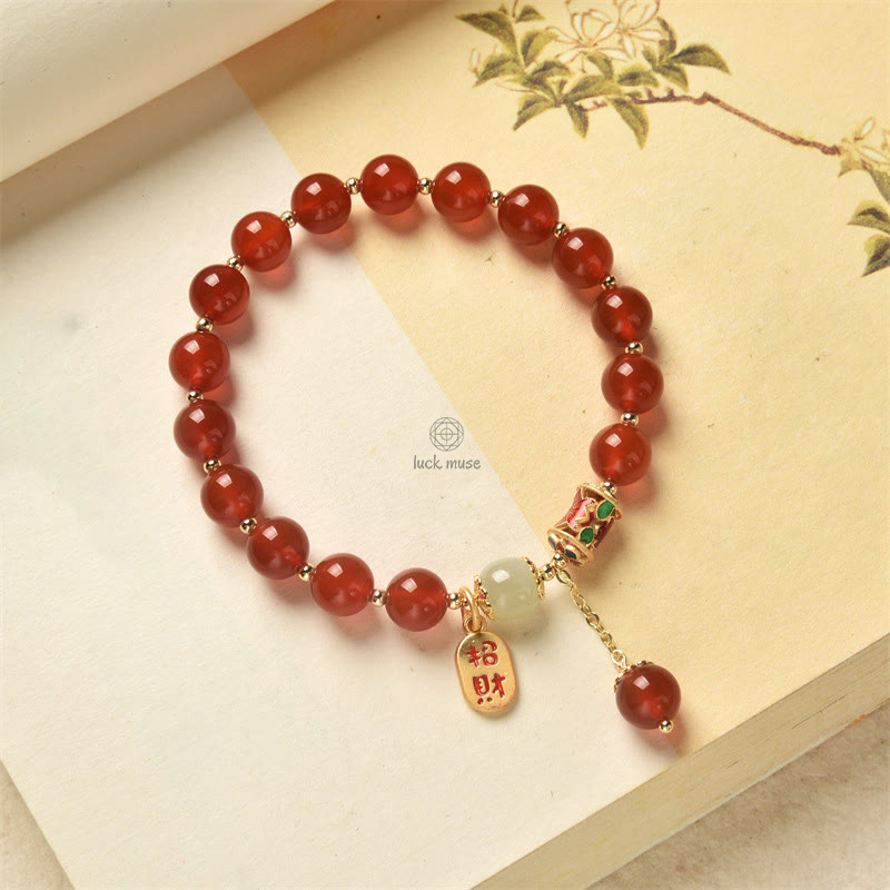 Natural Red Agate and Jade Fortune Charm Bracelet - Image 11