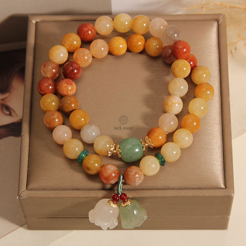 Tibet Golden Silk Jade Double Layer Bell Orchid Luck Bracelet - Image 7