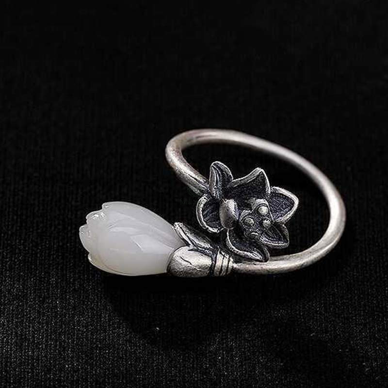 Jade Lotus Copper Adjustable Ring for Balance and Healing - Image 12