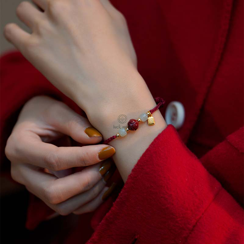 Cinnabar Jade Lotus Red String Bracelet - Image 5