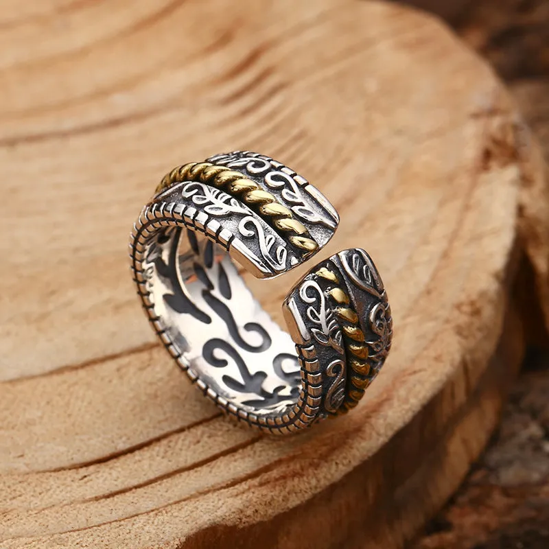 Tang Dynasty Flower Design 925 Sterling Silver Luck Muse Adjustable Ring with Luck Symbolism - Image 3