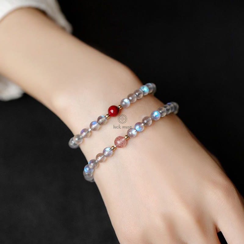 Moonstone Pink Crystal Cinnabar Buddha Bracelet - Image 20