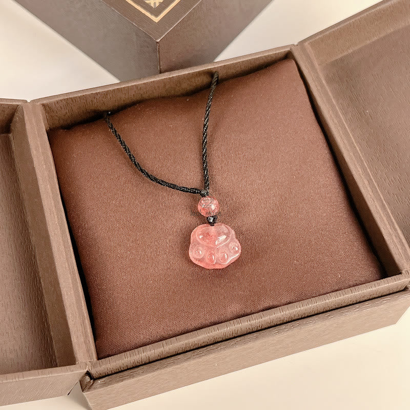 Luck Muse Strawberry Quartz Cat Paw Healing Necklace - Image 9