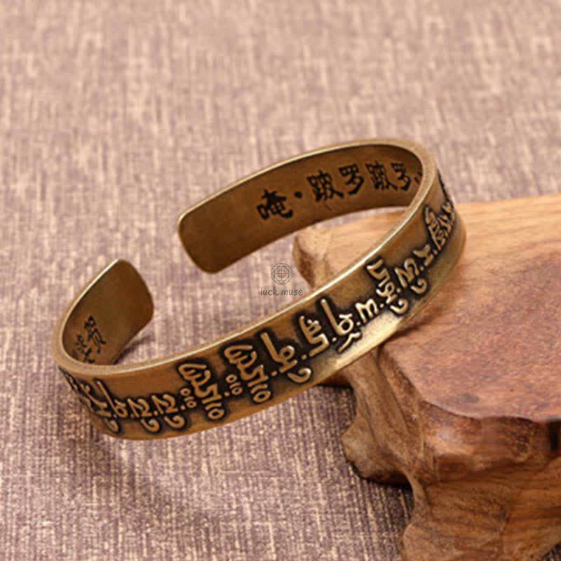Luck Muse Om Mani Padme Hum Dragon Phoenix Copper Leather Peace Cuff Bracelet Set - Image 7