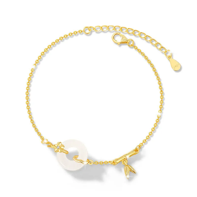 Bamboo Leaf Prosperity Chain Bracelet with 925 Sterling Silver, Hetian Jade, and Chalcedony Peace Buckle by Luck Muse Shop - Image 9