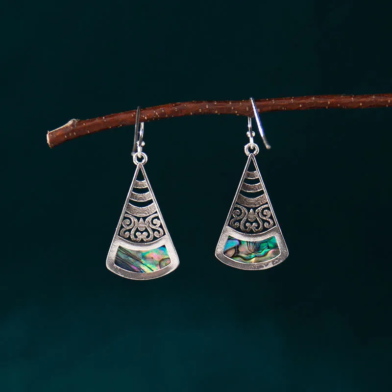 Copper Tridacna Stone Hollow Pattern Earrings - Image 2