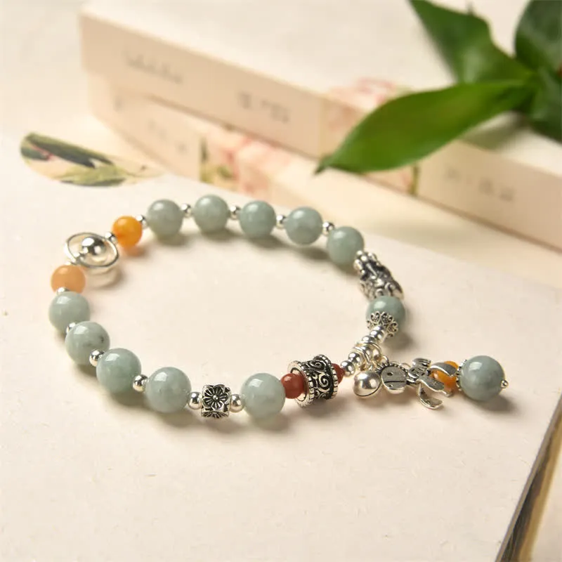925 Sterling Silver Natural Jade Amber Pixiu Success Bracelet - Image 2